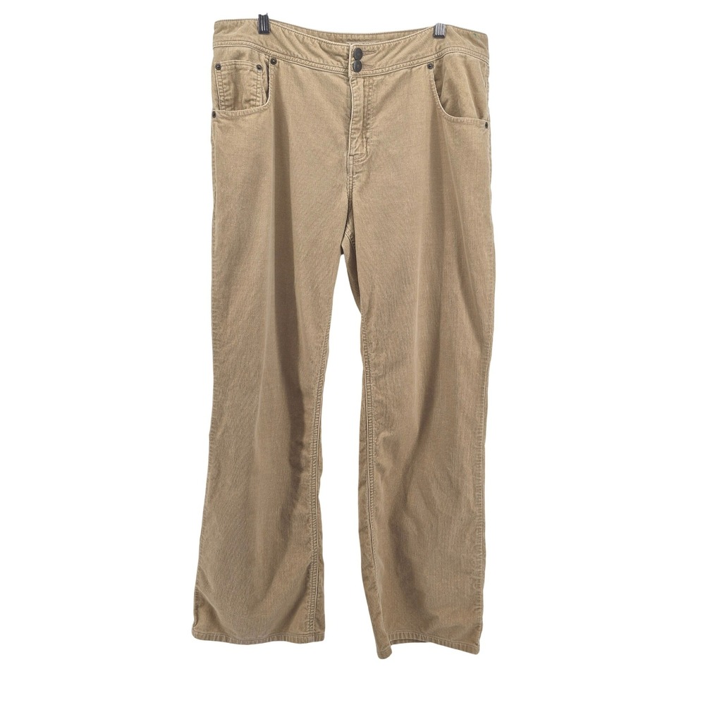 MASSINI Women Tan Corduroy Pants‎ Wide Leg Bootcut Double Button Closure Size 14